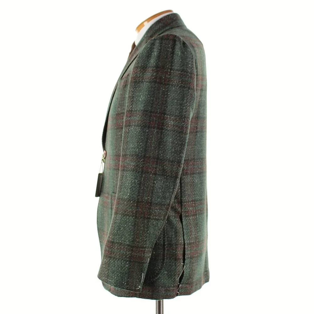 Sartorio Kiton NWT Wool Blend Sport Coat Size 52R (42R US) Green w/ Brown Plaid
